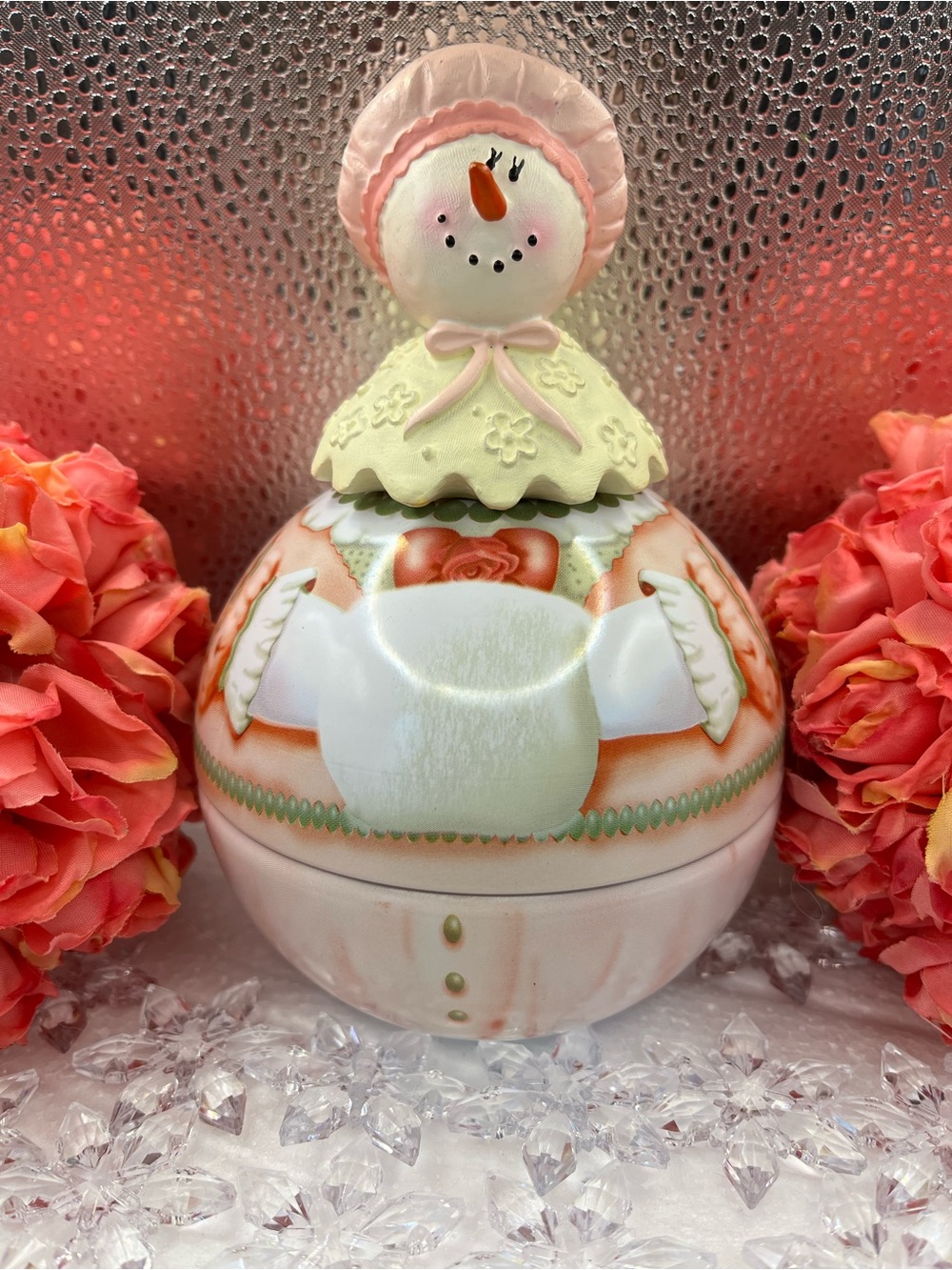 Pink Snowman Ceramic Tin Box by The Tin Box Company